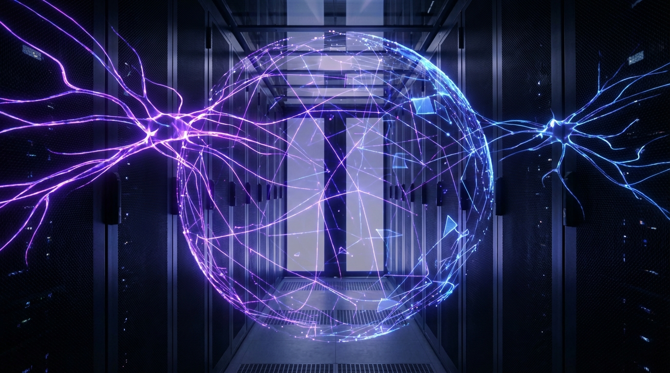 Audit IA entreprise — tableau de bord d'analyse de processus sur fond sombre violet et bleu